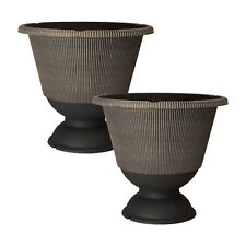 2Pc Plastic Round Brown Urn