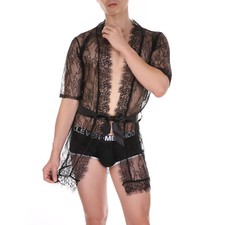 Men Robe Bathrobes Lace Sexy