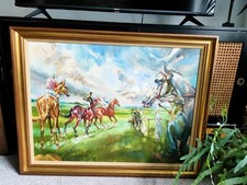 Large signed Jack Lawrence Miller Oil Painting Horse Racing 1986 Amazing Colours