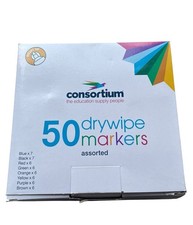 50 Consortium Dry Wipe Markers Bullet Tip Assorted Colours Wipe Clean Pens