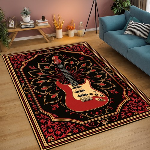 Red guitar rug - guitar,