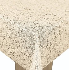 Cream Floral Lace PVC Vinyl Wipe Clean Oilcloth Tablecloth