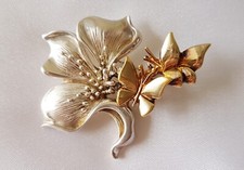 Brooch ~ Flower & Butterflies ~ 925 Solid Silver & Gold Vermeil ~ Mappin & Webb