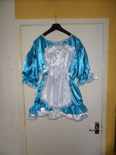 ABDL SISSY TURQUOISE BLUE WHITE  SATIN  MAID  PRETTY FRILLY DRESS 44"