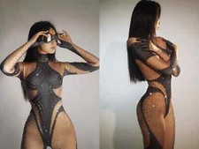 🔥 Women’s Pole Dance Nightclub Outfit – Rhinestone Jumpsuit | Rave Festival