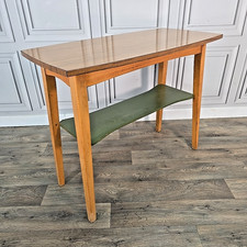 Retro Vintage Beech & Formica Tall Side Lamp Table Console – Mid Century Utility