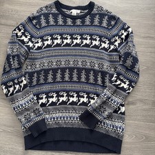 Aspen Mens L Ugly Christmas Sweater Reindeer Holiday Party Grandpa Blue Gray