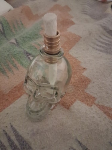 Glass skull bottle with wick - glass,