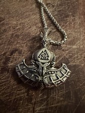 Silver Viking Mjölnir Necklace – Thor’s Hammer with Valknut Symbol, Norse N047