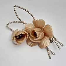 Vintage Silver Tone Brooch Bouquet Pink Plastic Flowers