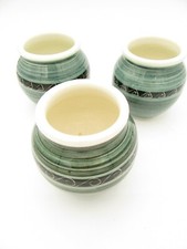 JO IOW Handmade Pottery on the Isle of Wight- Green Pot Trio <3"H approx