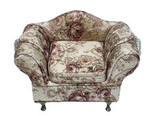 Vintage Floral Fabric Covered Soft   Sofa Shaped Hinged Trinket Jewelry Box PO