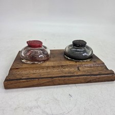 Double Inkwell Desk Set Wooden