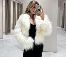 ZARA FAUX FUR CARDIGAN WHITE