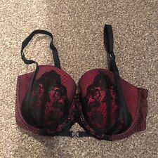 George Entice Bra Size 34E Black/red Underwired Worn Once Fishnet Style Pattern