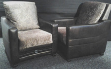 leather arm chairs x 2 Brown leather and suede finish.