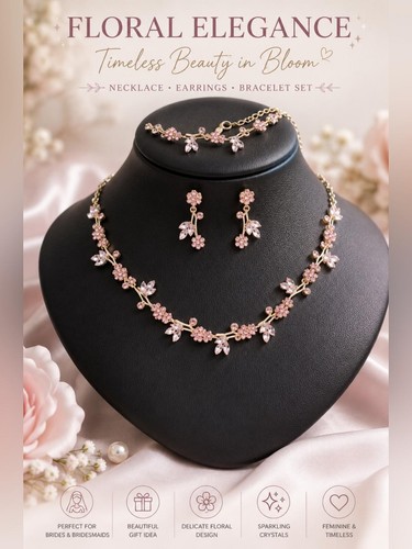 Pink floral crystal jewelry - pink,