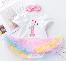 1st First Birthday Cake Smash Tutu Dress Outfit For Baby girls