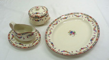 Crescent Ivory 'The Rosedale' China Tureen w Lid & Ladle, Sauce Boat, Platter
