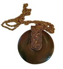 VTG 1970s Max Factor Khara Necklace & Creme Perfume Marbled Faux Jade Pendant