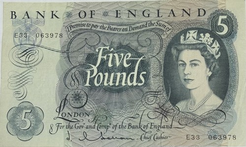 Bank england 5 note - of,