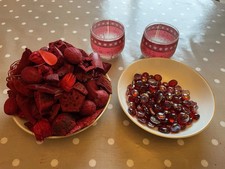 Christmas RED Home Decor Bundle. 2 Glass Candle Jars /Pot Pourri/Red Glass Beads
