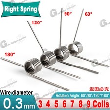 Torsion Spring (pack of 10), 0.3mm wire diameter, 2mm - 5mm OD, Right spring