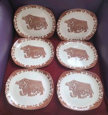 Beefeater Brown Bull Oval Steak Plates English Ironstone Fergus x 6 Vintage 