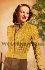 Knitting Pattern Womens Vintage 1940s Patterned Cardigan. V-Neck/Long Sleeves.