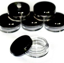 Clear Round Travel Sample Pots Jars Pieces Containers 5g 5ml with black Lids jdb
