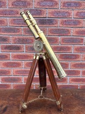 Fabulous Antique Style Brass Desk Display Telescope On Tripod Stand Film Prop