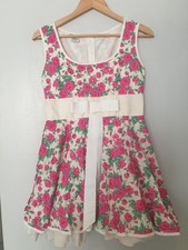 JONES + JONES Ladies UK 12 DRESS Short Pink Roses Floral Sleeveless Bow Net