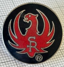 Small Red Infilled Ruger Pin Badge .  Rare Firearms Makers Badge
