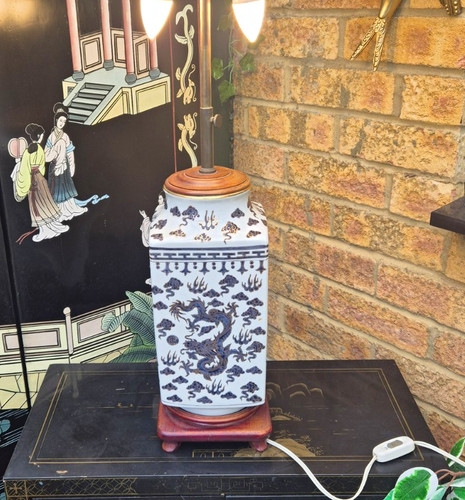 Porcelain dragon lamp - dragon, twin