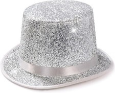 Top Hat Shiny Silver Glam Magician Hat - Victorian Top Cap for Boy & Girls - NEW
