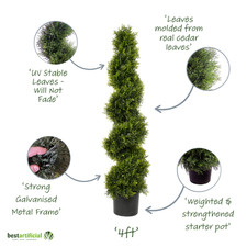 Best Artificial 4ft 120cm Topiary Cedar Spiral Outdoor Conifer Tree UV Stable