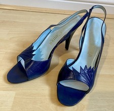 Vintage Navy Blue Sling Back Leather Shoes Heels UK Size 6 Roland Cartier Low