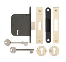 Eclipse Brass Face 3 Lever Mortice DeadLock 63mm Case Depth
