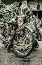 WW2 Picture Photo German military police soldier with BMW motorcycle 3241