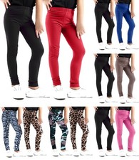 2x Girls Kids Leggings Plain &