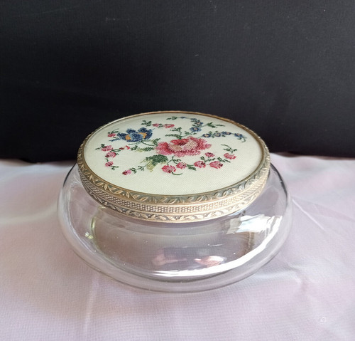 Vintage glass powder jar - glass,