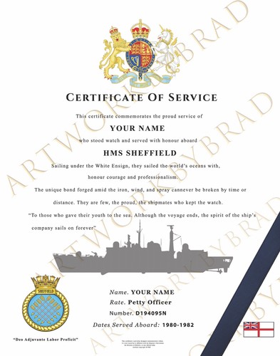 Hms sheffield certificate - hms, of