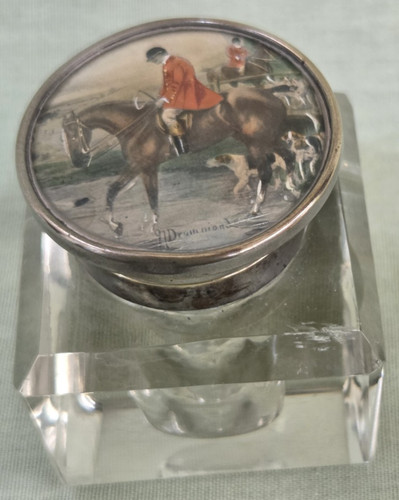 Antique glass cube inkwell - antique, fox