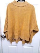 Topshop Mustard Yellow Ribbed Knit Poncho Sweater With Turtleneck Collar