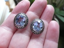Vintage Blue Topaz, Marcasite and Silver Stud Earrings