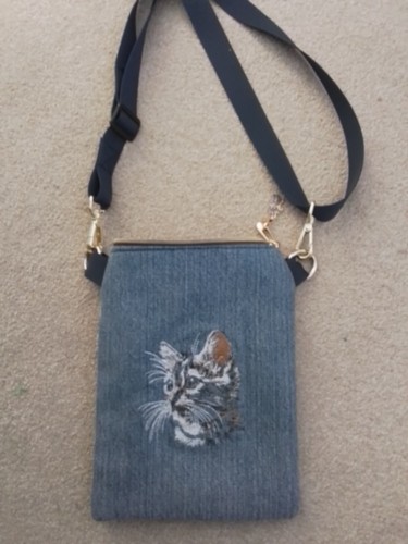 Cat embroidered denim - cat, cross