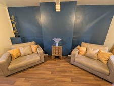 Two Large Cuddle Chairs, One