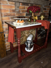 Upcycled French Farmhouse Kitchen Island with Marble Laminate Worktop