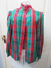Vintage Marks & Spencer Tartan Blouse 14 Red Plaid Christmas 80s Ruffle Party