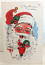 Vintage Santa Father Christmas Candy Cane 1950's Used Greeting Card (EB10160)